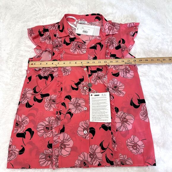 P.A.R.O.S.H. Womens Feminine Floral Pink Button Up Short Sleeve Silk Blouse Sz L - Picture 10 of 15